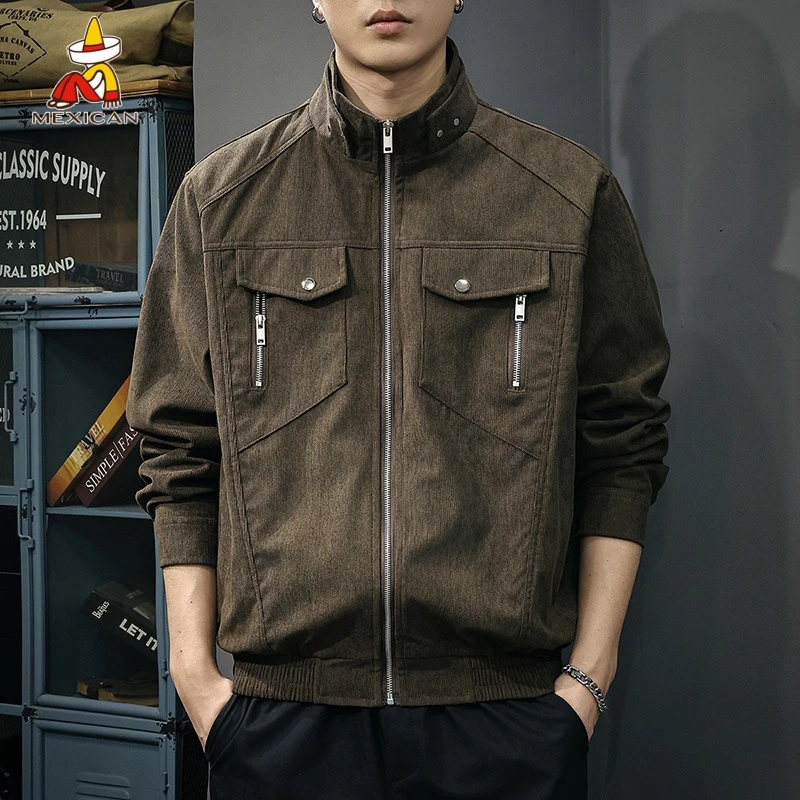 Mexican/稻草人重磅复古工装夹克男款秋季潮流设计感痞帅百搭外套