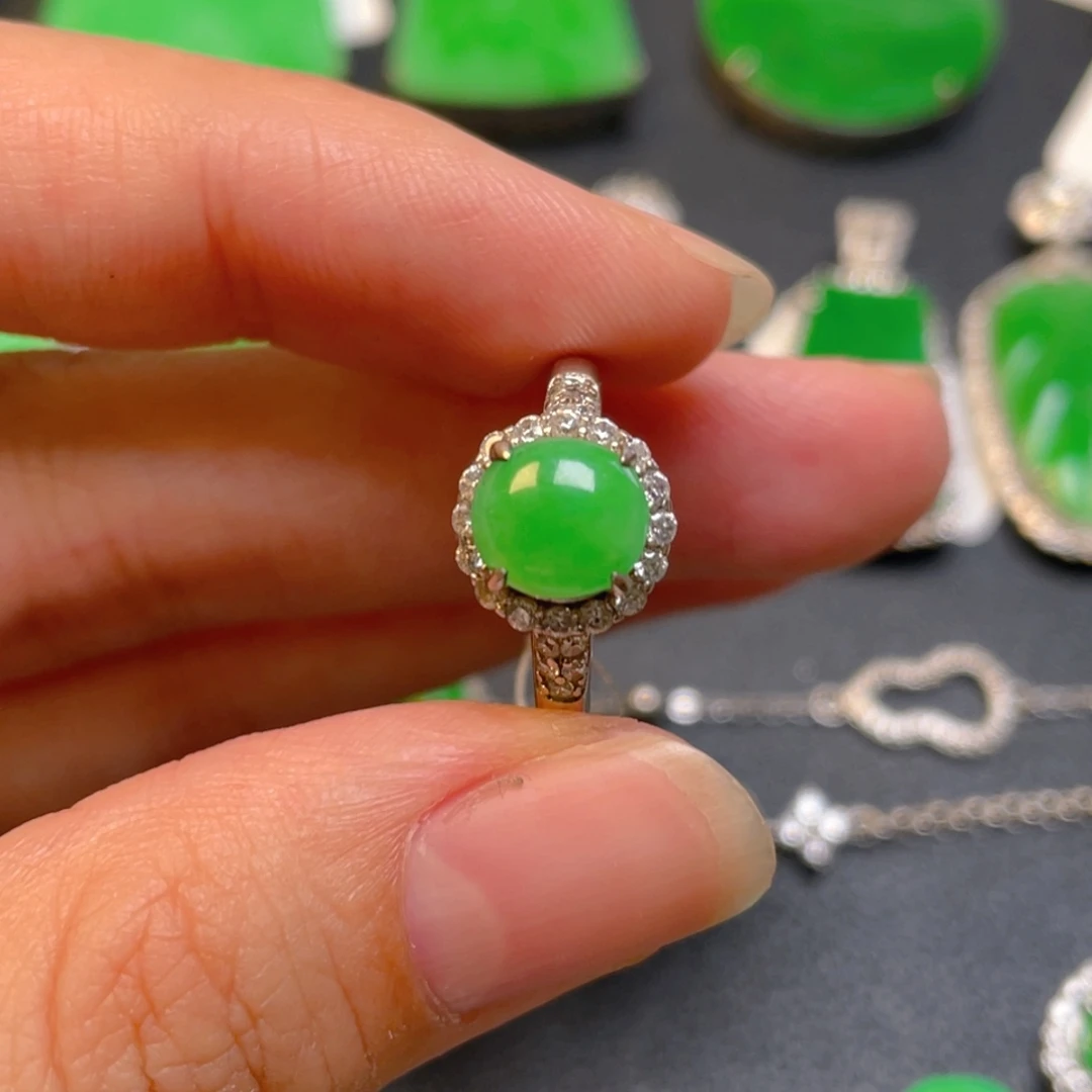 翡翠银S925镶嵌颈饰戒指