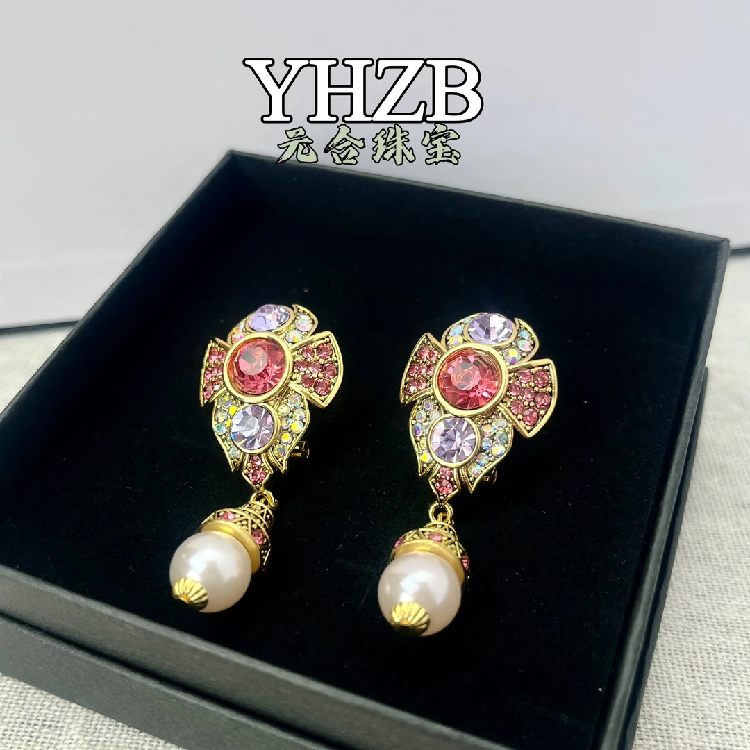 黄铜锆石耳饰 【清货微玼】彩色耳饰女中古vintage高级感耳饰