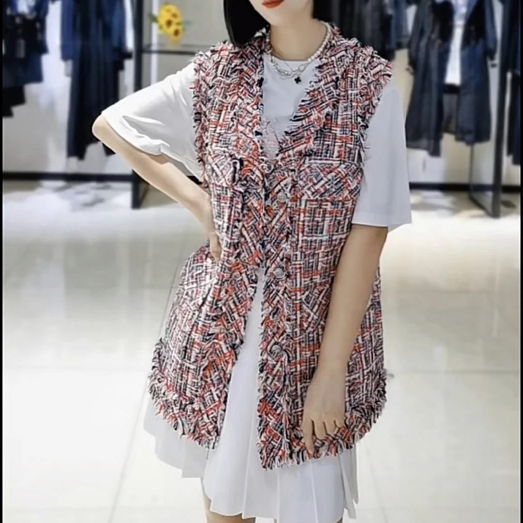 不支持退换 5400310 时尚百搭粗花呢小香风马甲