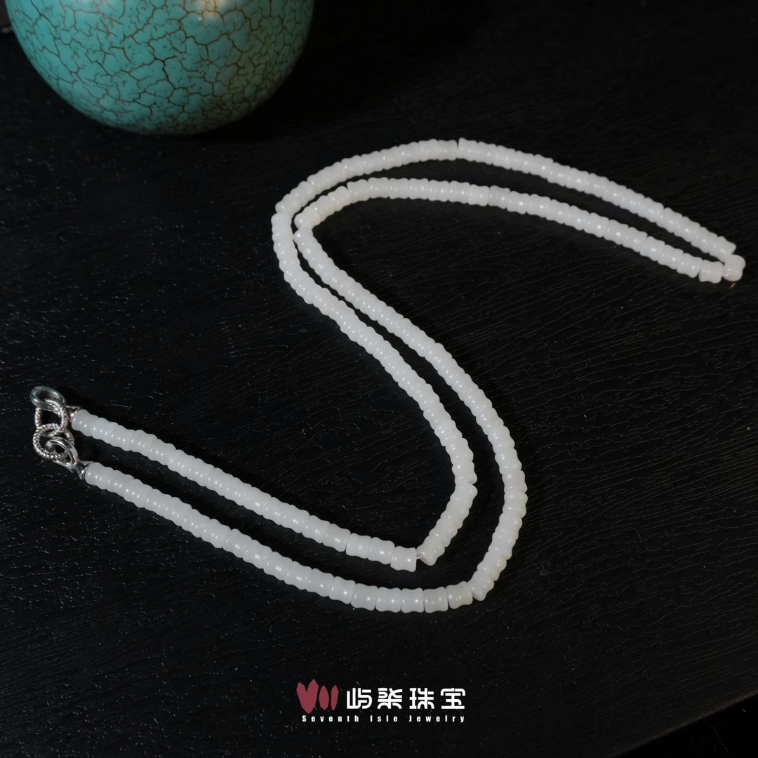A253 和田玉银925镶嵌 俄料4.5mm竹节银配颈绳60cm