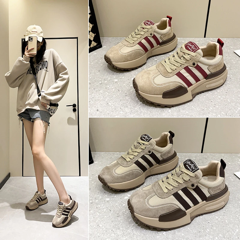 2025秋季新款舒适小白鞋女运动鞋网红休闲女鞋时尚百搭厚底德训鞋