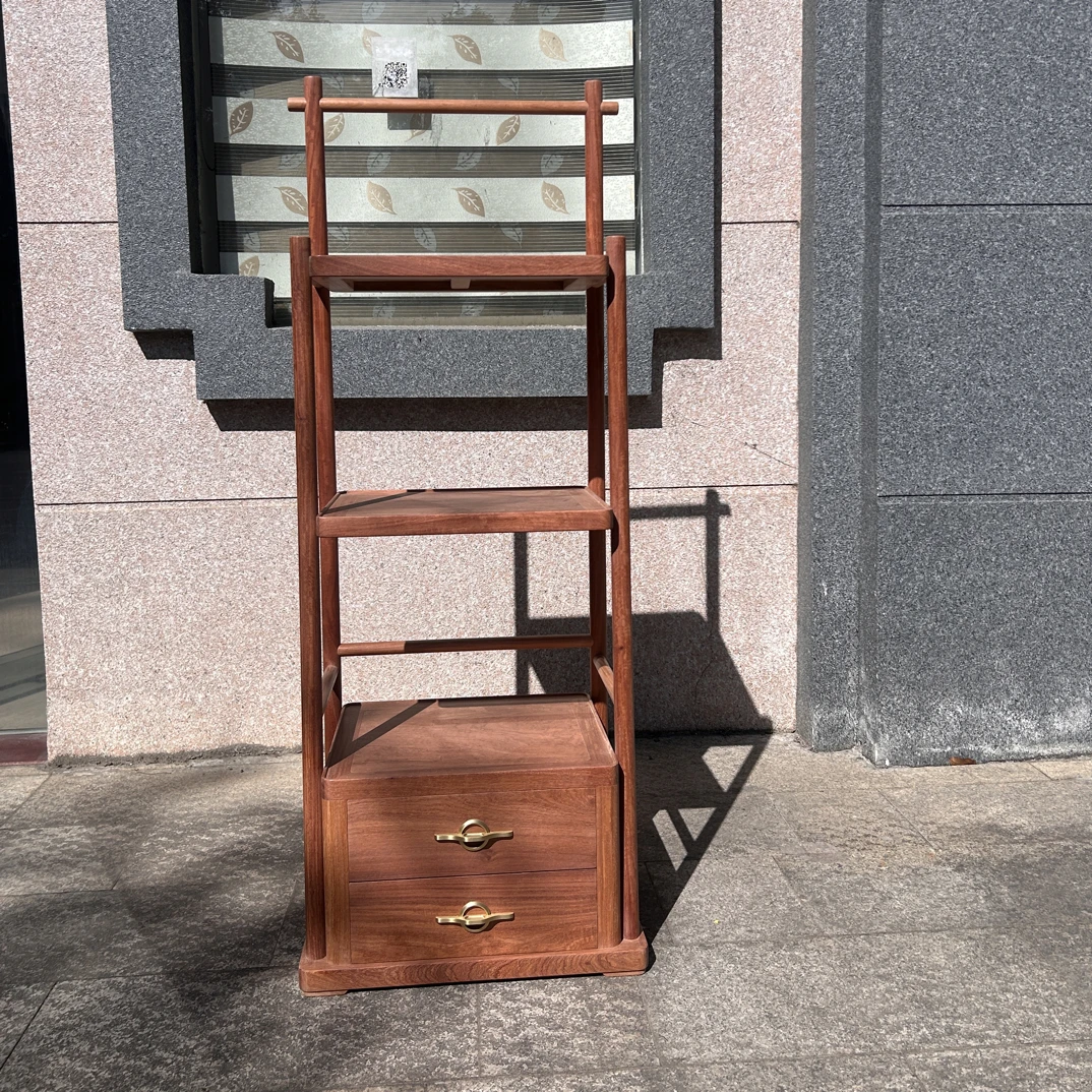 多功能置物架茶室空间伴侣全独板带两抽屉大果紫檀（缅甸花梨）