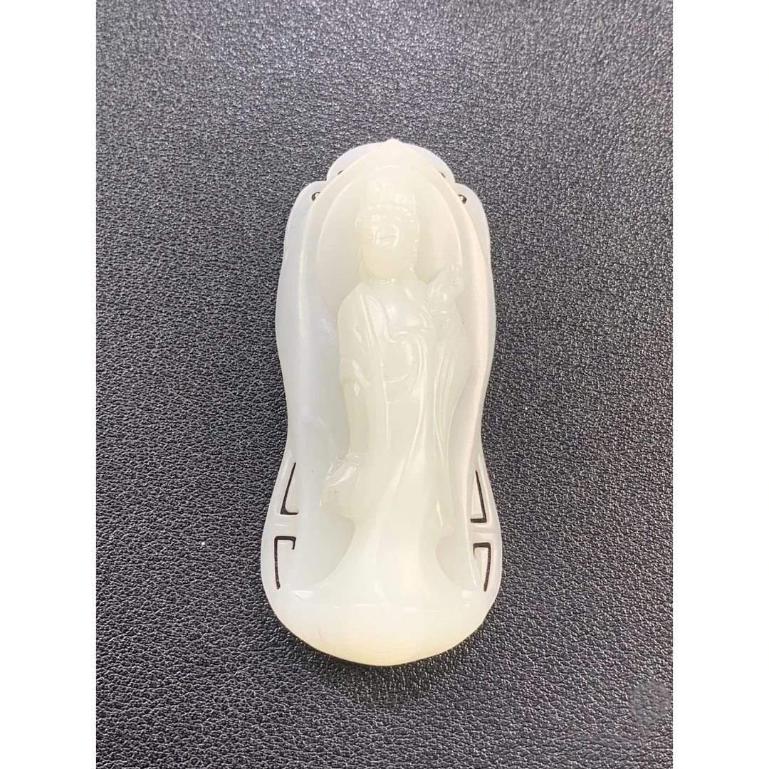 （国玉甄品） DZ026 和田玉白玉柔光观音吊坠70X30X12mm