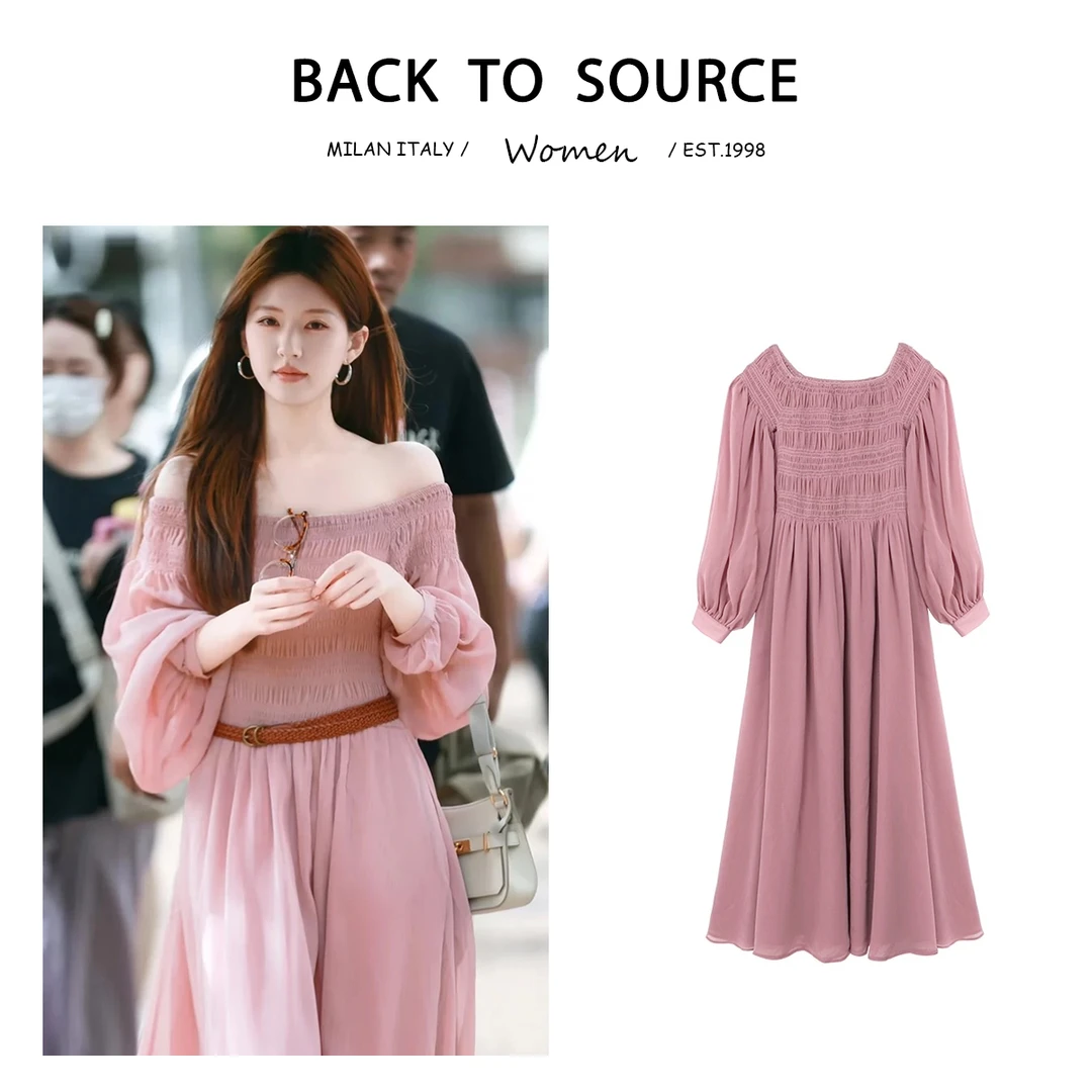 百亿【露思本思】夏季小众设计女腰带两件套港风温柔连衣裙