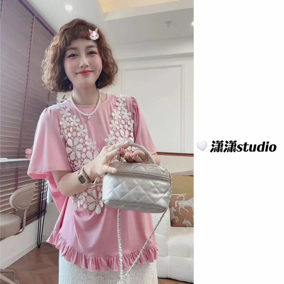 【樱花漫舞】【超薄】【超软】潇潇自制假两件设计韩版半袖T恤XS2458