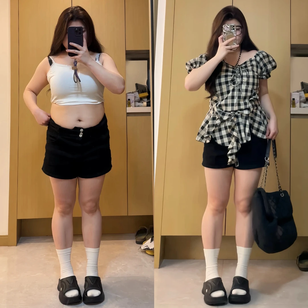 大码女装法式甜辣格子短袖衬衫新款胖mm收腰显瘦夏日绝美小衫上衣