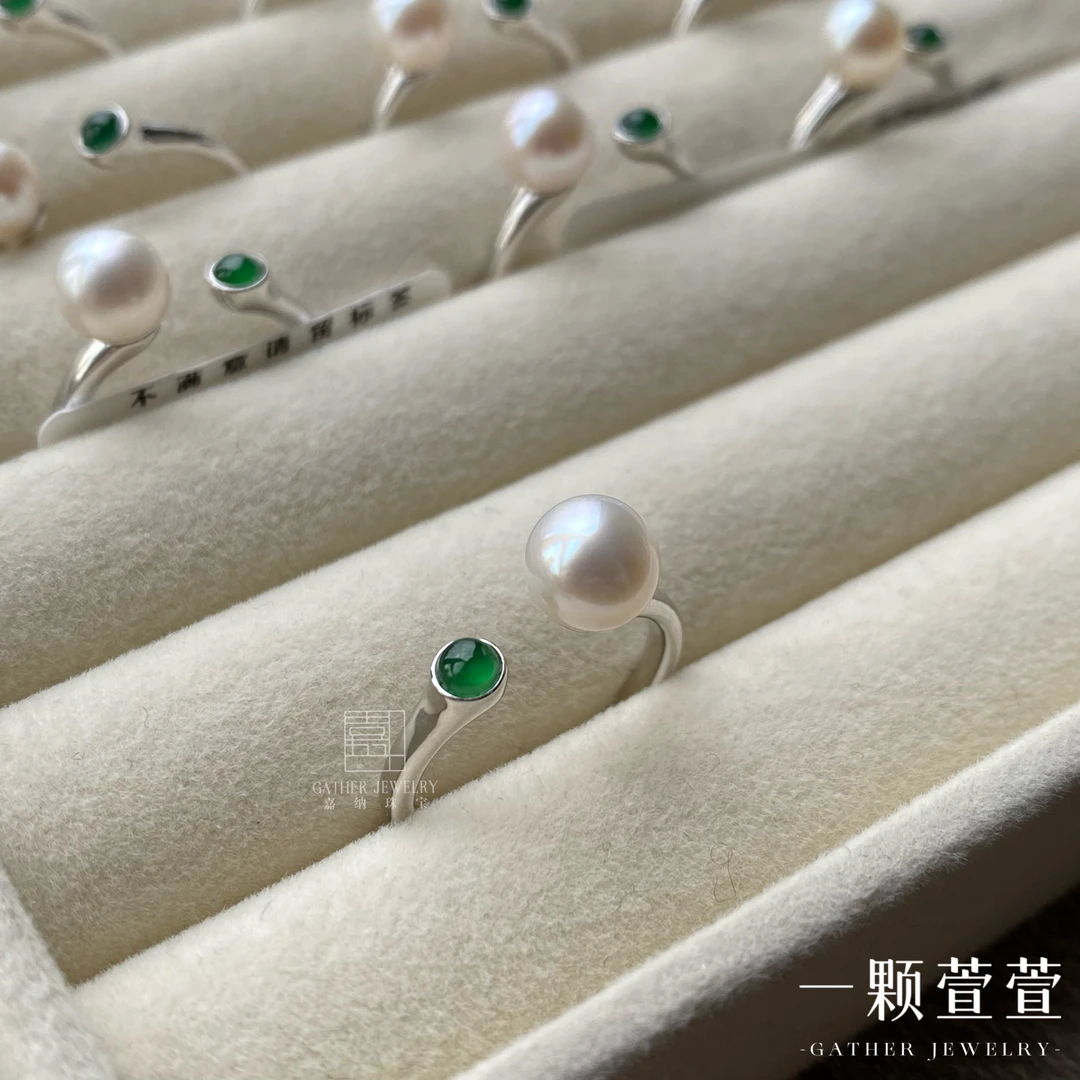 【泡泡戒指】一颗萱萱翡翠Akoya珍珠银镶戒指（多样性发其一）950002