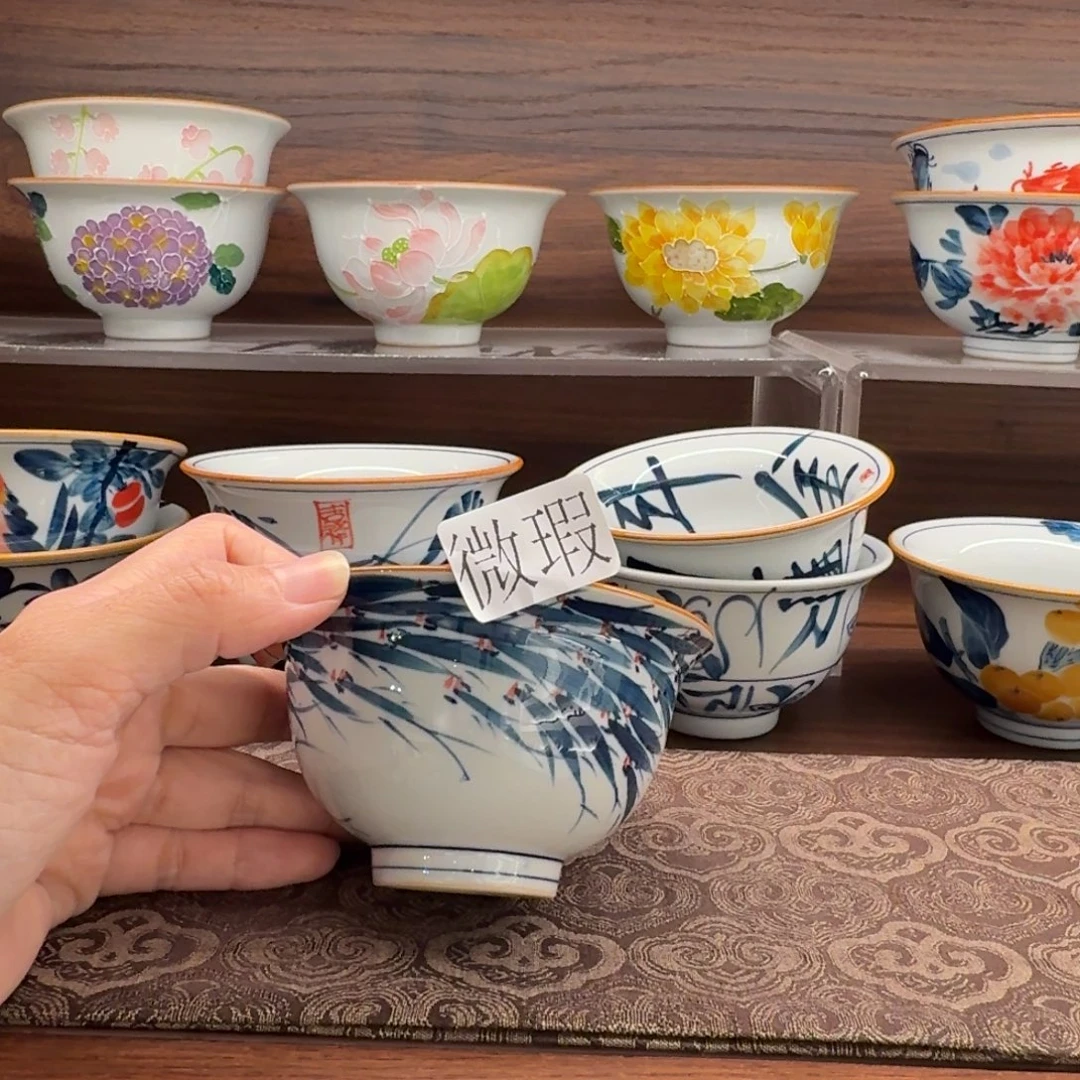 釉下手绘茶具微瑕