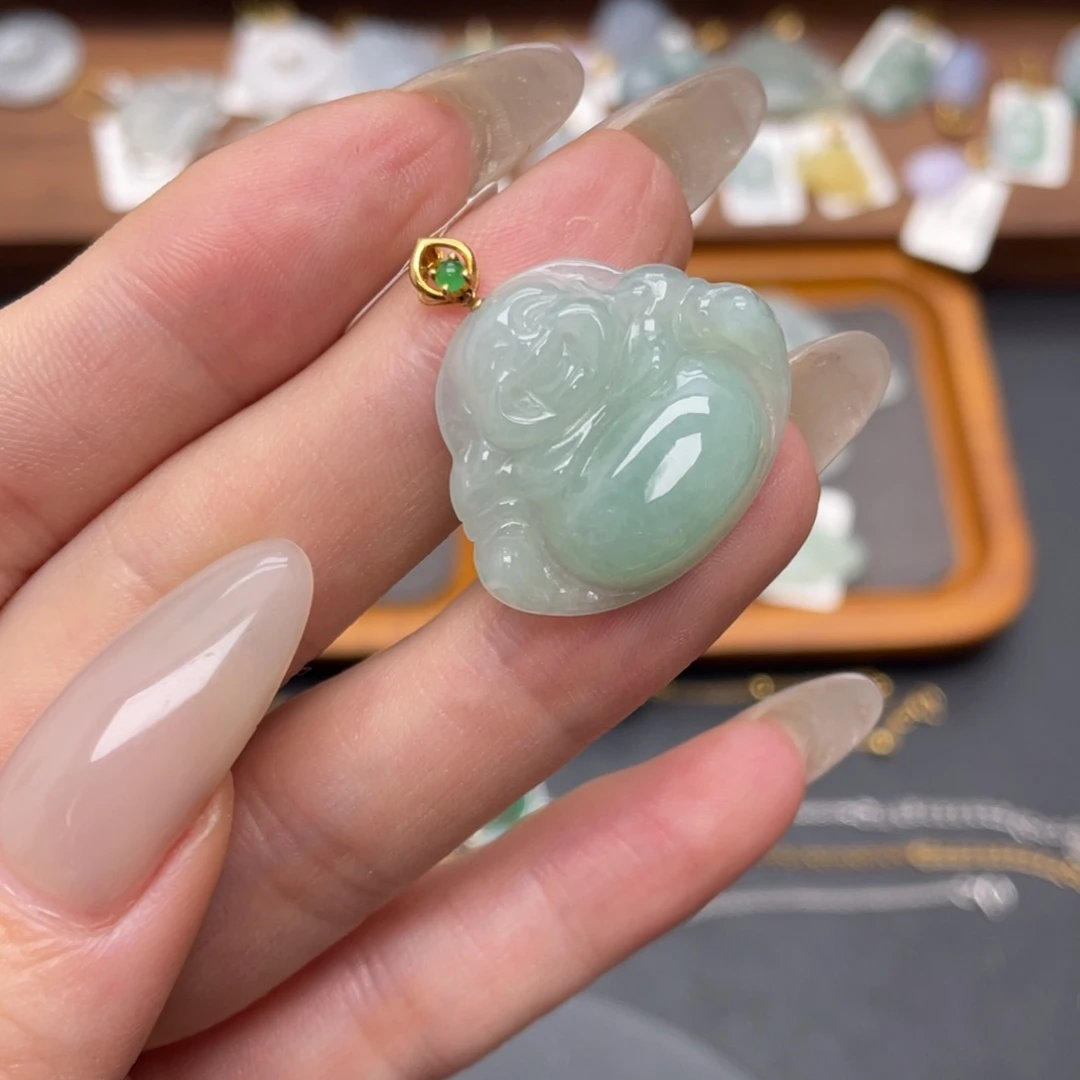 翡翠18K金镶嵌吊坠(不含链)