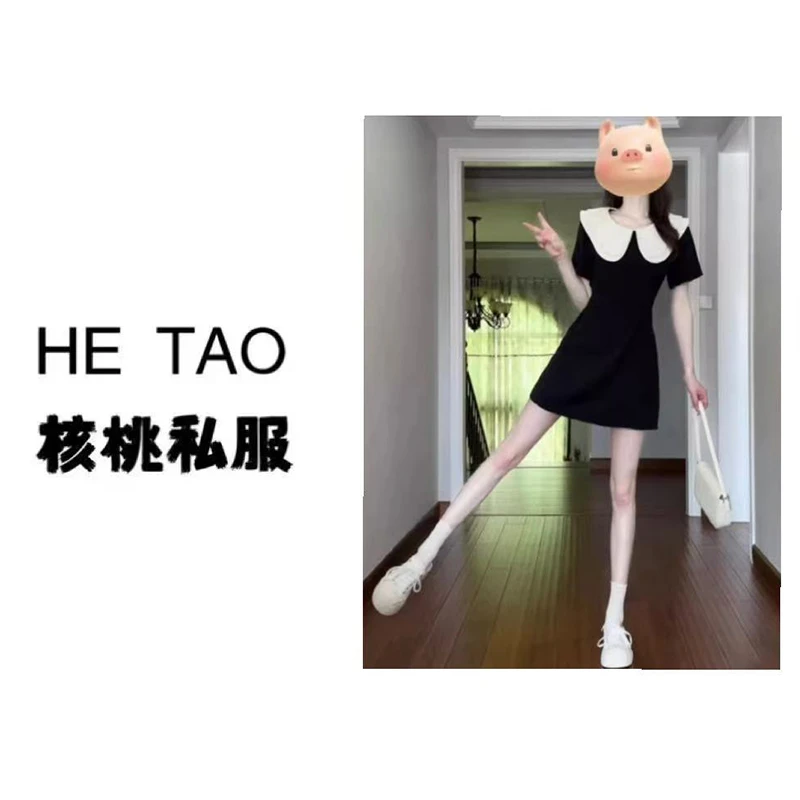 小香风高级感气质小众设计超好看黑色赫本风娃娃领连衣裙子女939