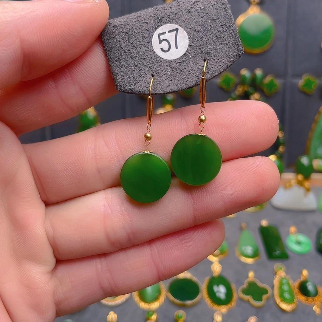 和田玉（碧玉）18K金镶嵌耳饰57