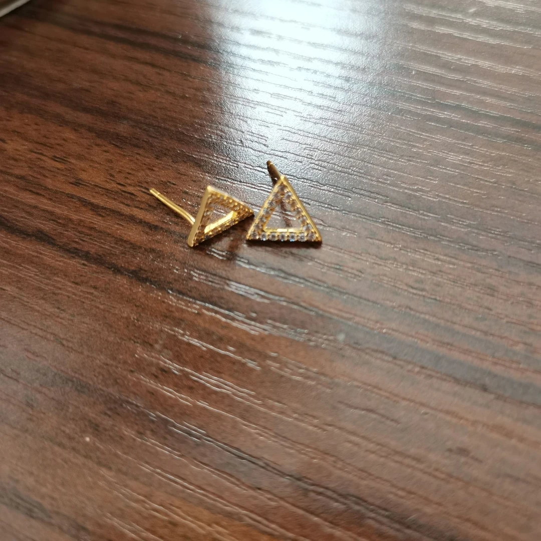 足银耳饰 镶石三角耳钉气质轻奢百搭小众简约精致