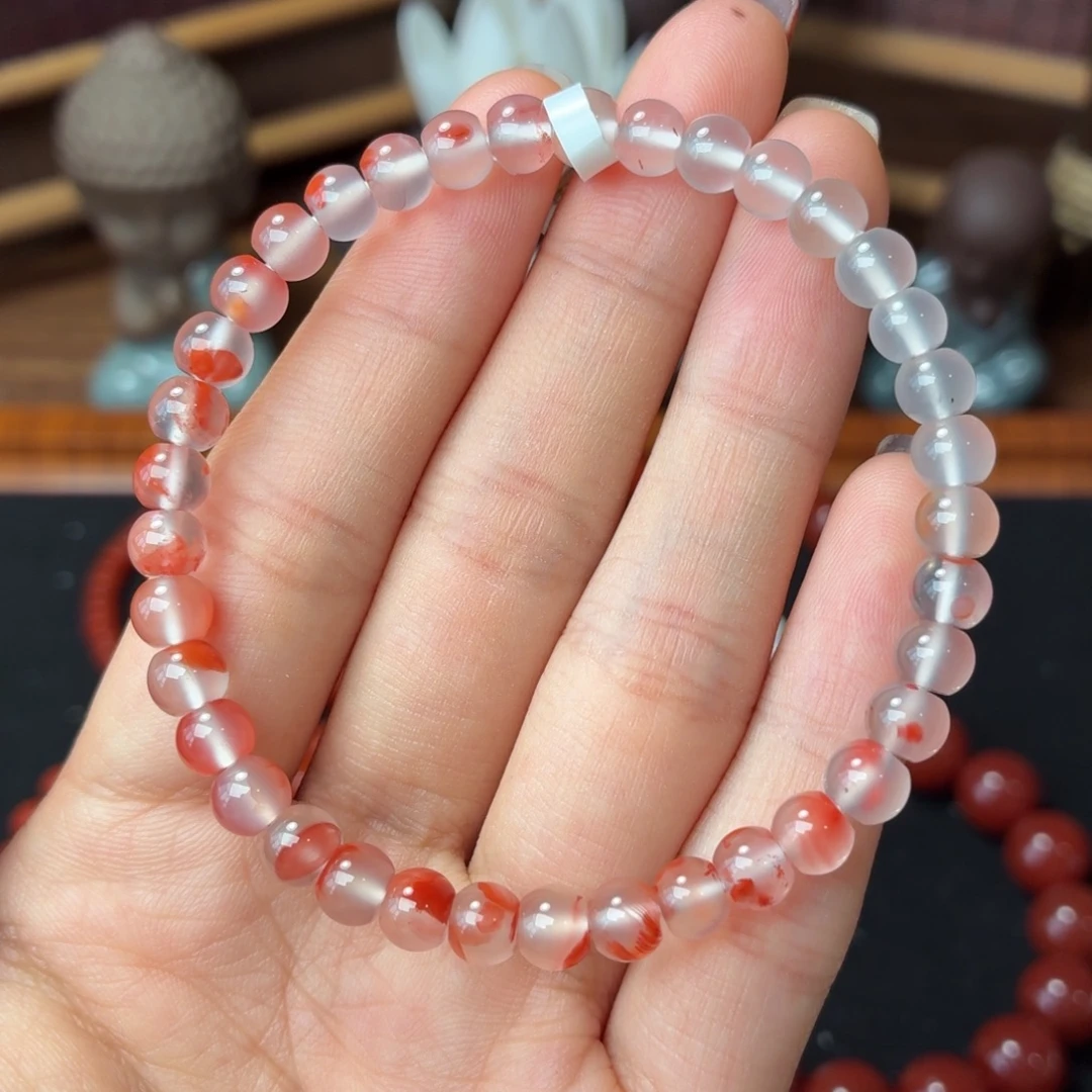 南红玛瑙未镶嵌手串保山原矿南红大黑洞冰飘卡6