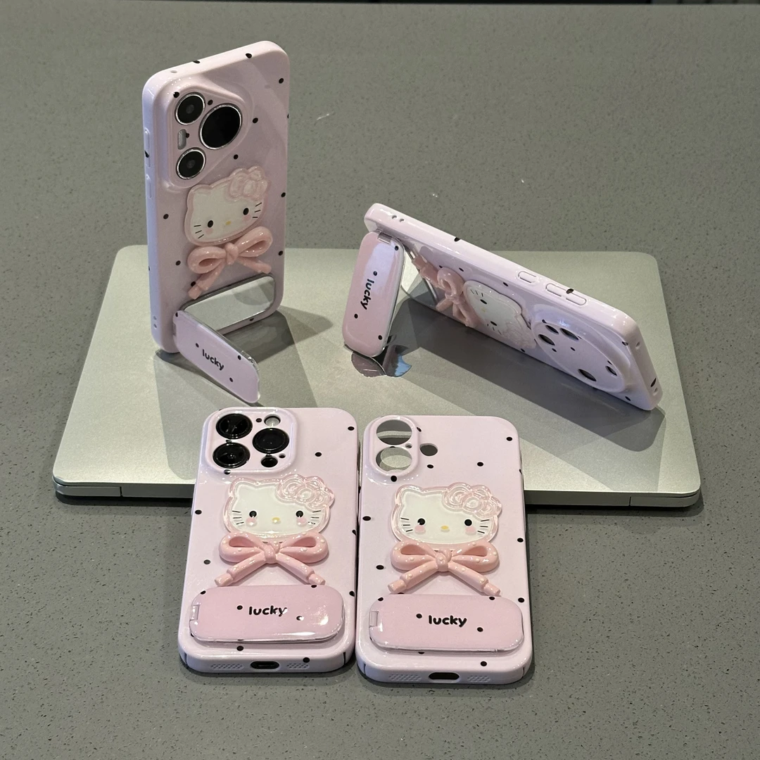 BANCA波点蝴蝶结凯蒂猫支架适用苹果16手机壳华为vivo小米15oppo