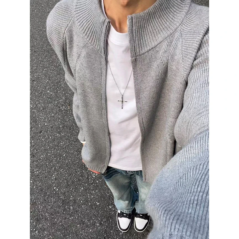 cleanfit立领开衫毛衣男秋季高级感痞帅双拉链外套潮牌美式针织衫