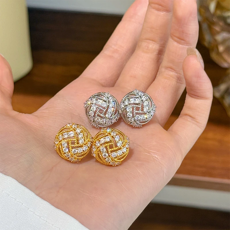 铜合金耳饰 鼎溢法式复古精致时尚气质百搭镂空微镶锆石麻花yj