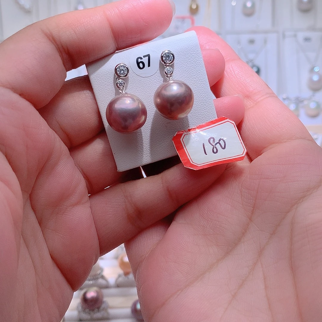 银S925镶嵌淡水珍珠耳饰CC13mm