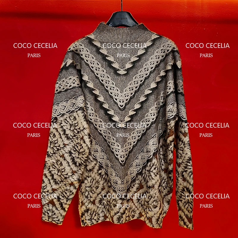 133 蕾丝复古针织套头衫