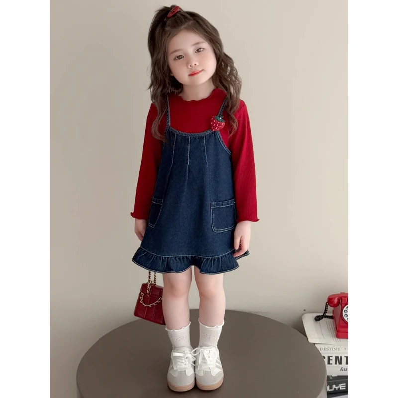 女童高级感秋装套装2025新款洋气春秋童装女宝宝牛仔吊带裙两件套