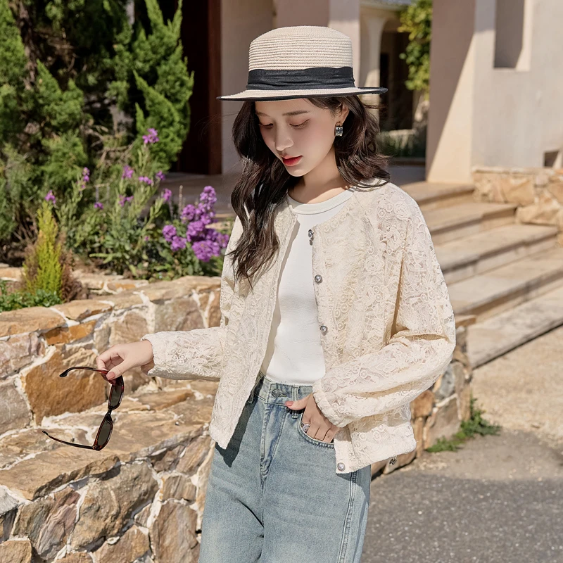 蕾丝防晒衣小香风气质长袖短款时尚休闲百搭宽松外套复古国风上衣