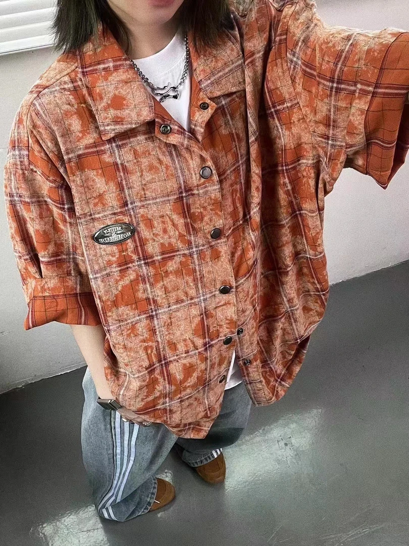 {晕染衬衫}原创复古潮流扎染花纹短袖衬衫男女新款潮牌衬衣短袖