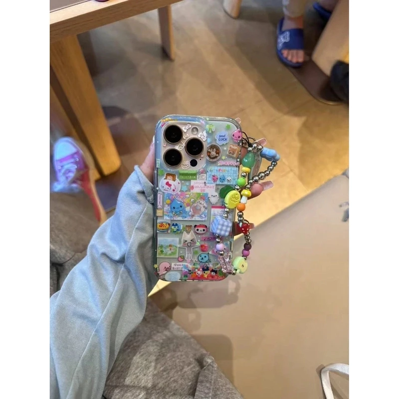 ins卡通透蓝合集插图链条手机壳少女