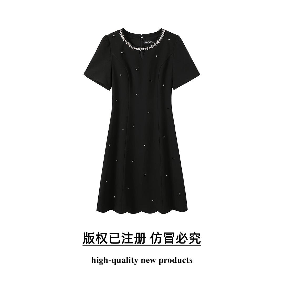 奢姿大码女装2025夏季时尚半开领连衣裙胖妹妹气质立体装饰裙子