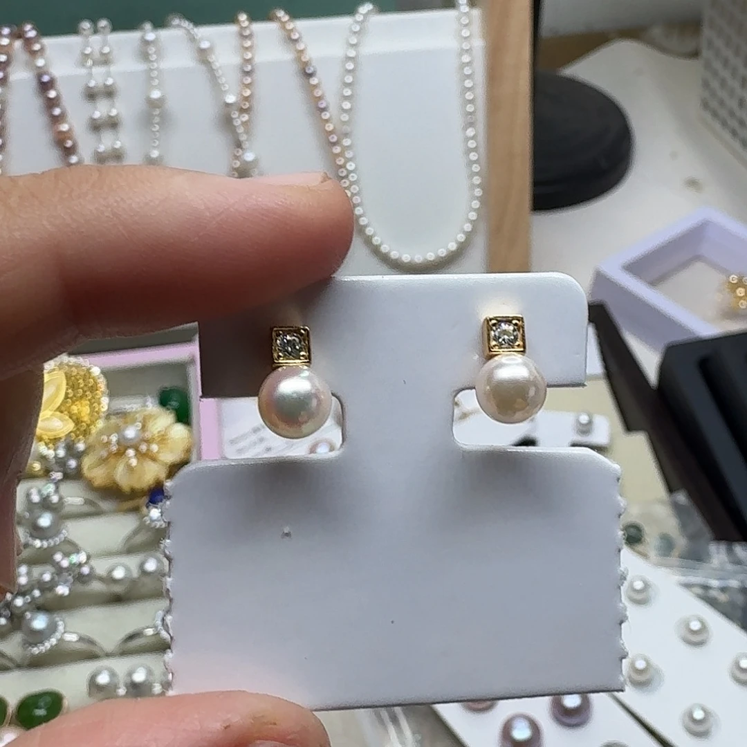 M***m耳饰海水珍珠银S925镶嵌海水小方耳饰