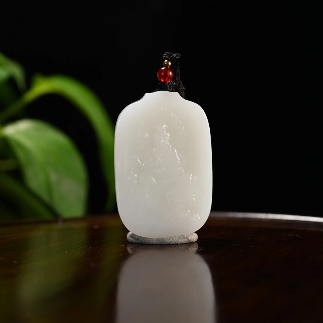 Lot8835 2511250081和田玉白玉文殊菩萨牌佩/杭拍