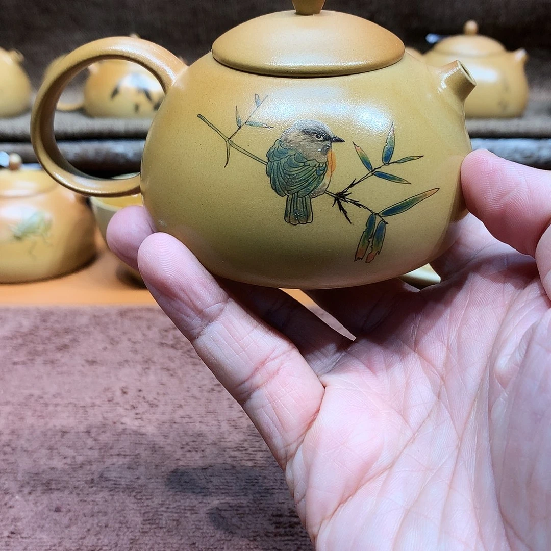 泥塑放漏刘丹落灰烧白泥140毫升回头鸟壶