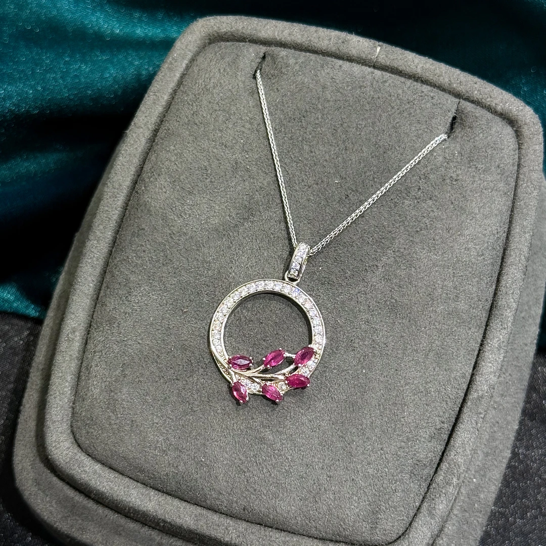 S925银红宝石吊坠含链-HBS048