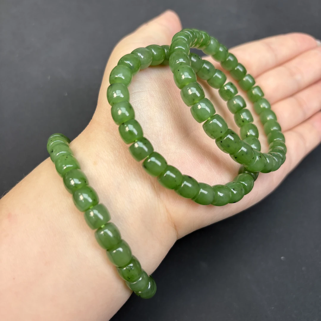 精品和田玉俄罗斯碧玉猕猴桃果绿色手串手链7～8mm