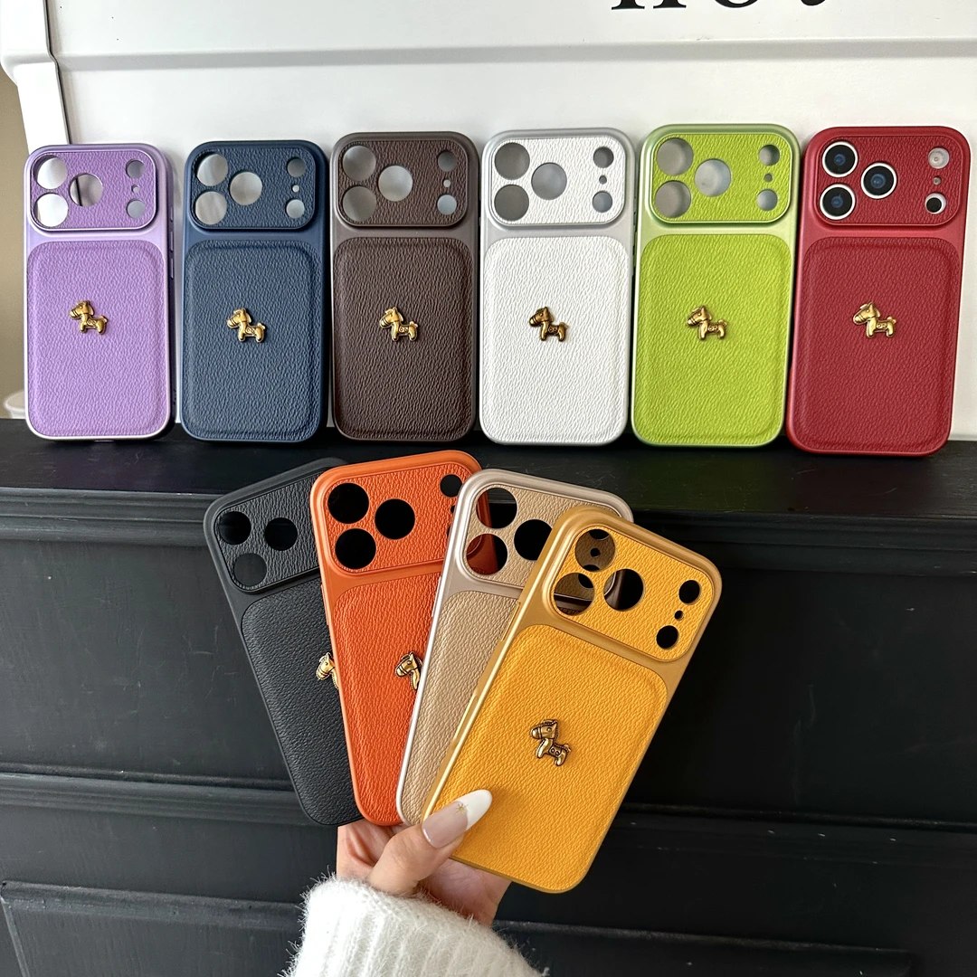 纯色皮质立体小金马手机壳适用iPhone17promax精孔包相机键秒变17