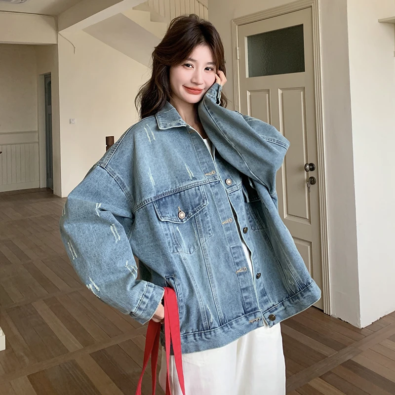 韩国浅蓝色百搭时尚感牛仔外套女春秋新款甜酷风简约宽松休闲上衣