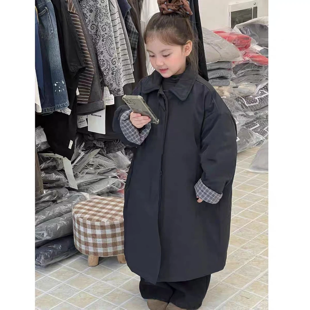 【防水天丝棉】翻领女童男童儿童中长款厚款棉服时尚童装百搭秋冬