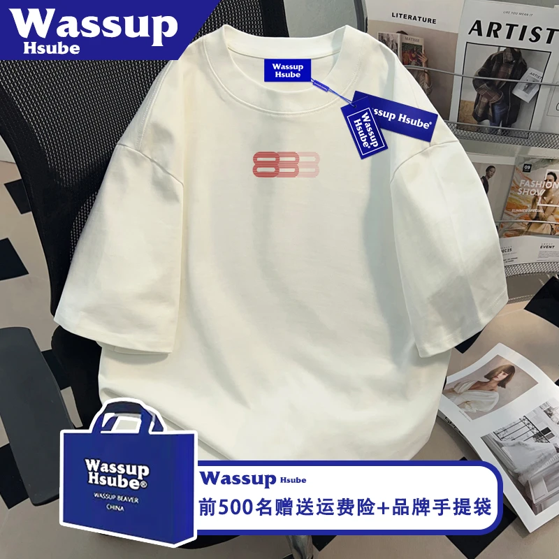 WASSUP HSUBE美式潮牌印花纯棉短袖t恤男女ins夏季宽松简约上衣