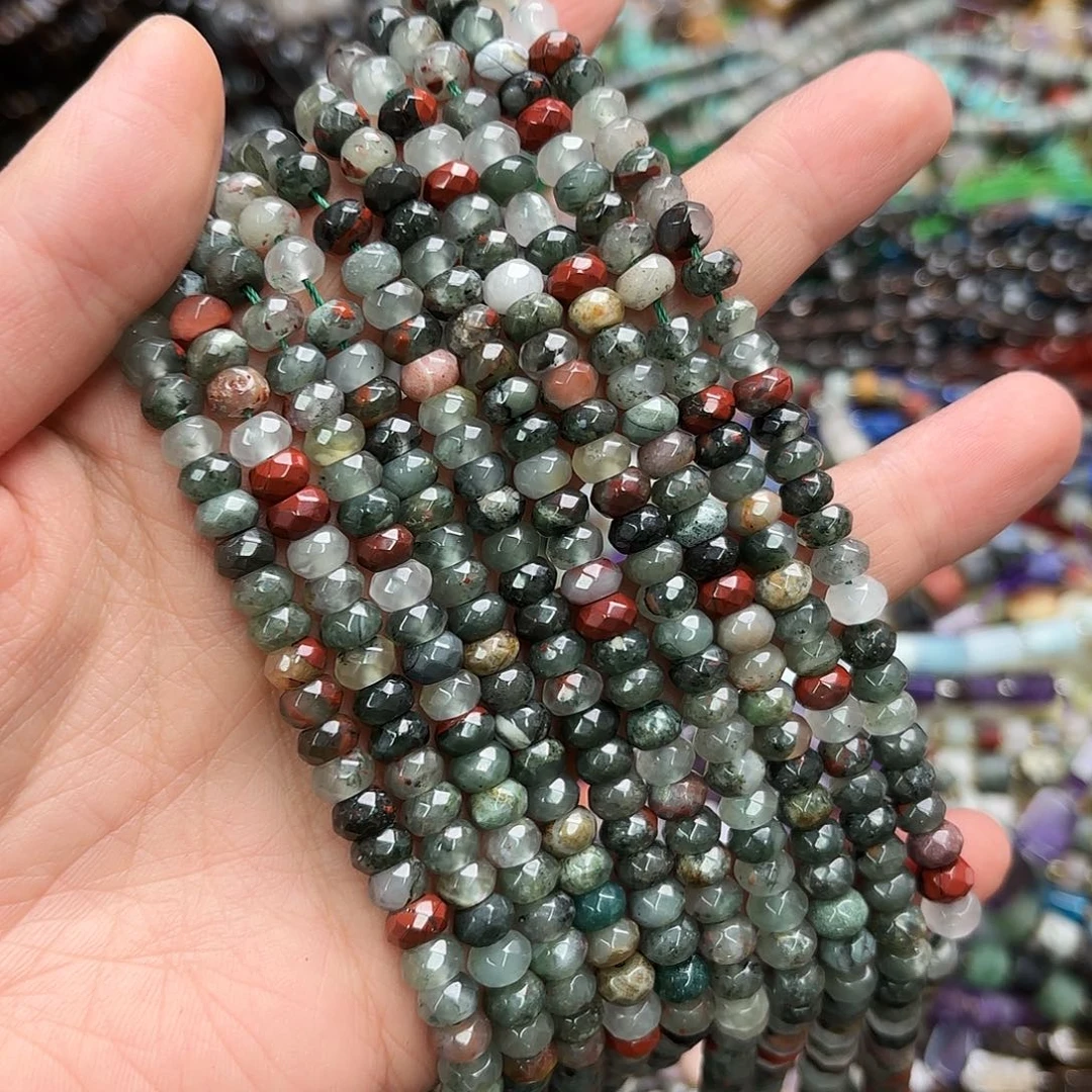 玛瑙/玉髓未镶嵌珠宝半成品卡6非洲血石算盘一条