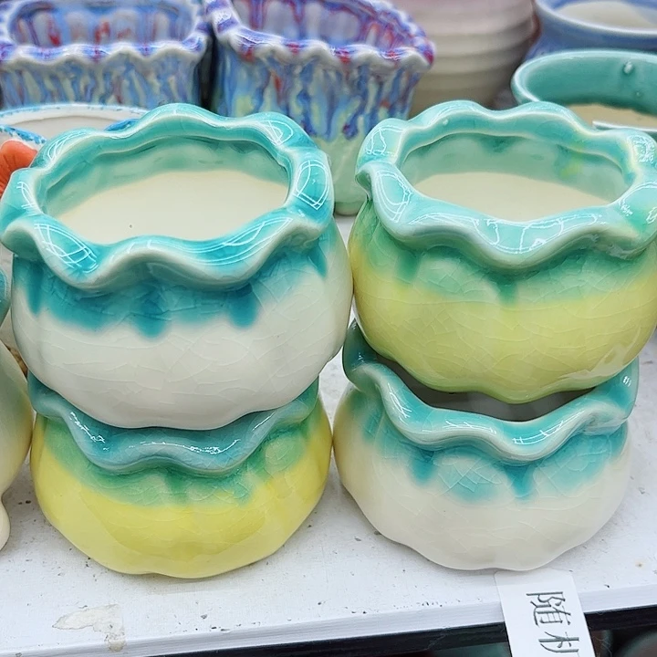 多肉绿植陶瓷花盆9.9包邮，有孔