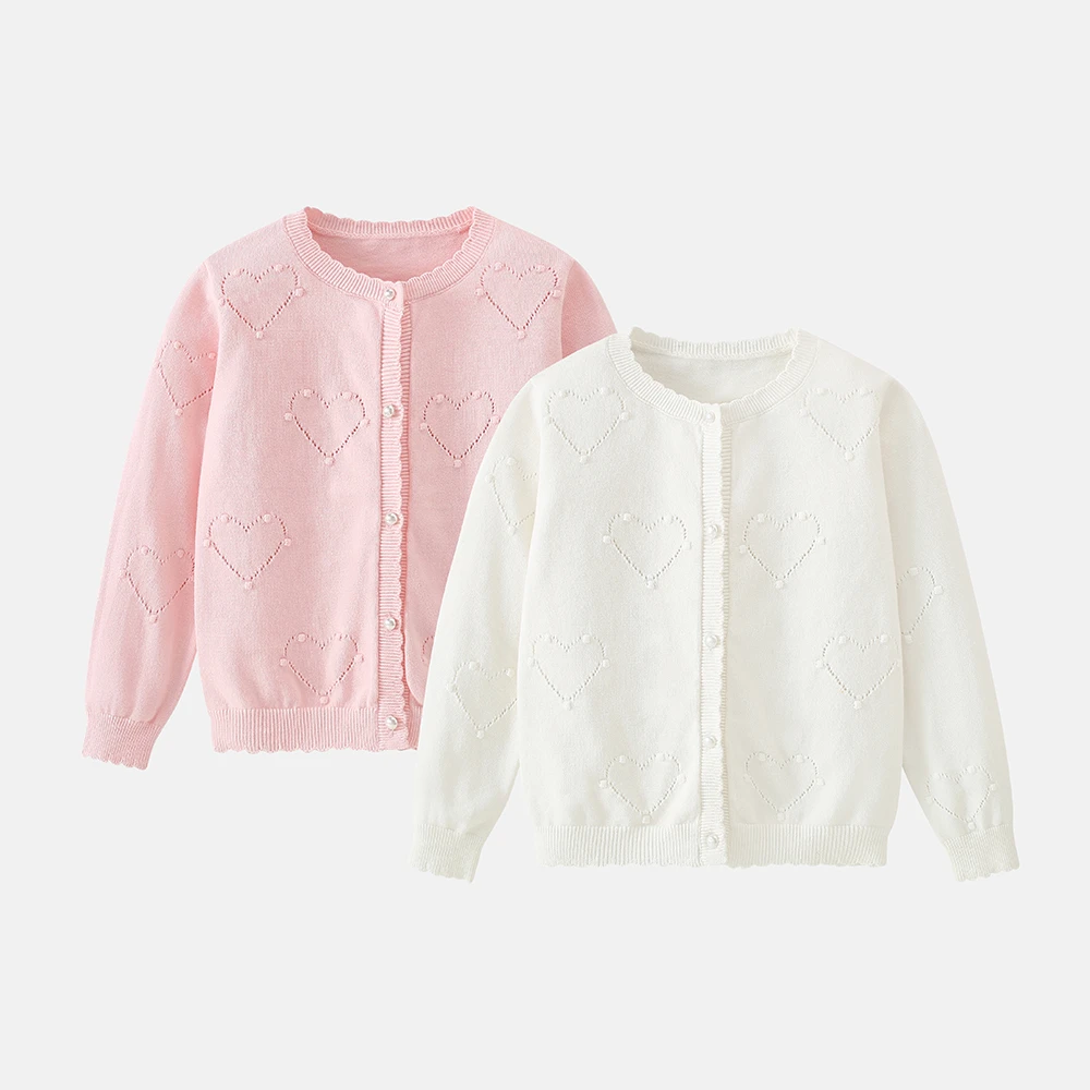 【100%棉】春夏新款长袖儿童针织圆领纯色开衫女童百搭防晒衫薄款