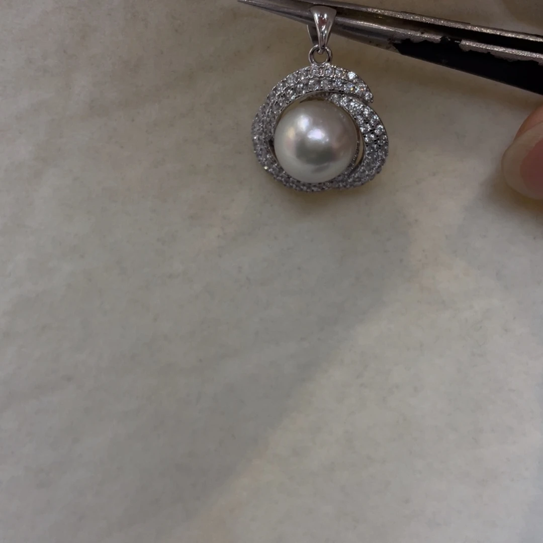 银S925镶嵌海水珍珠吊坠(不含链)