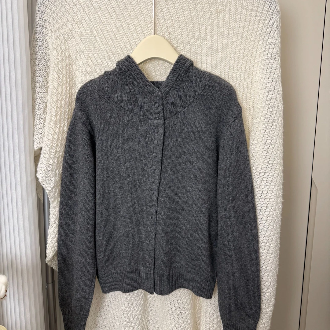 2025早春新品连帽开衫时尚休闲百搭女士灰色带帽长袖秋冬减龄