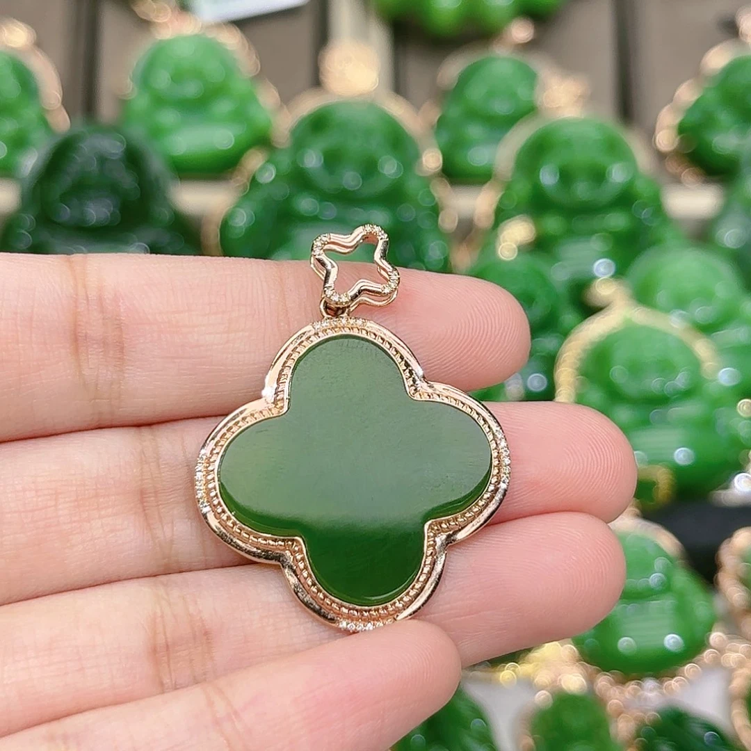 和田玉（碧玉）颈饰18K金镶嵌