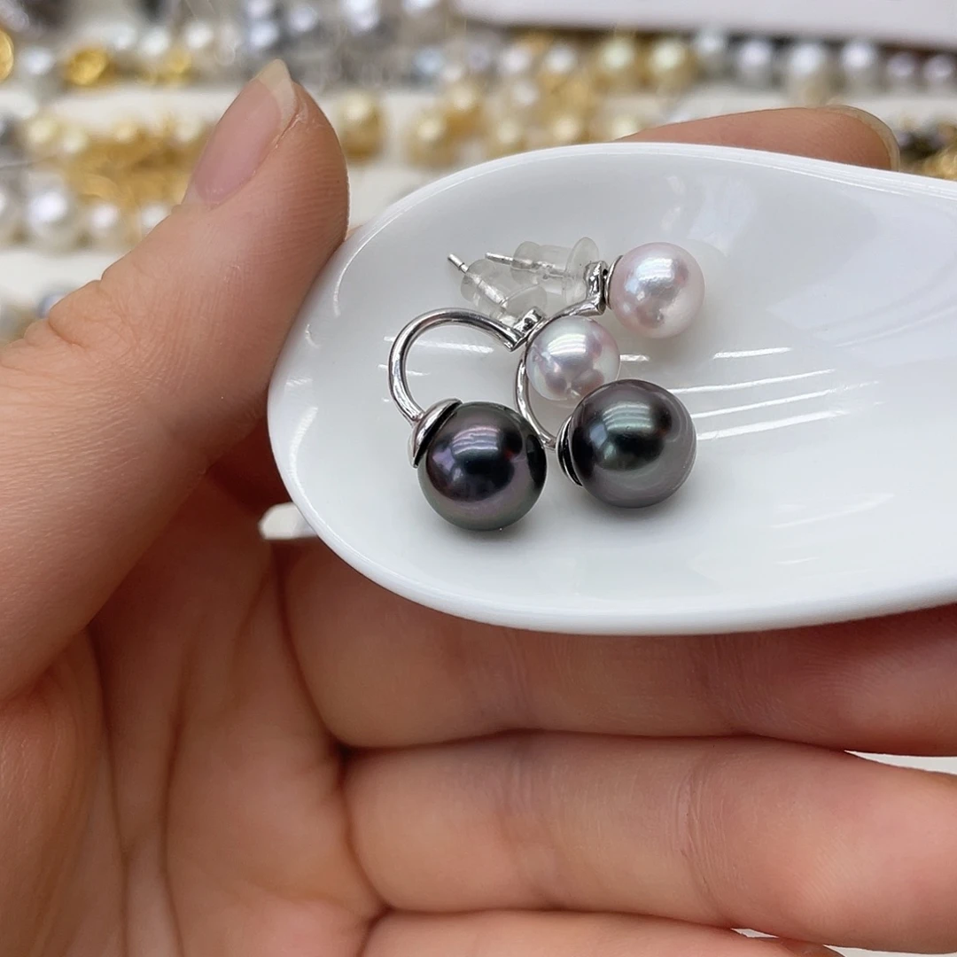 银S925镶嵌海水珍珠耳饰