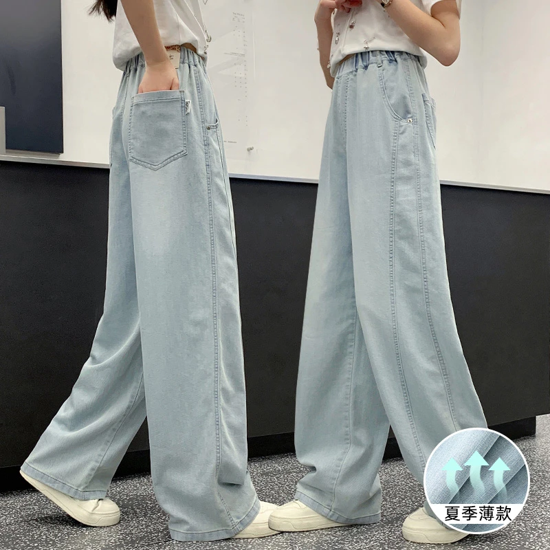 女童牛仔裤薄款夏装2025新款女大童阔腿裤夏季初中生女孩裤子薄款