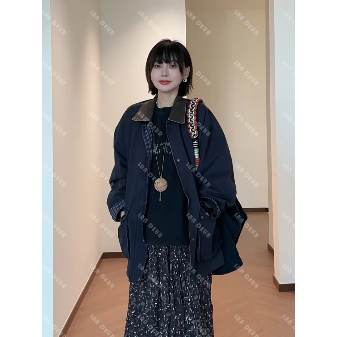 JIUJIU【秋日遐想】复古设计感百搭拼色慵懒感秋季长袖牛仔外套