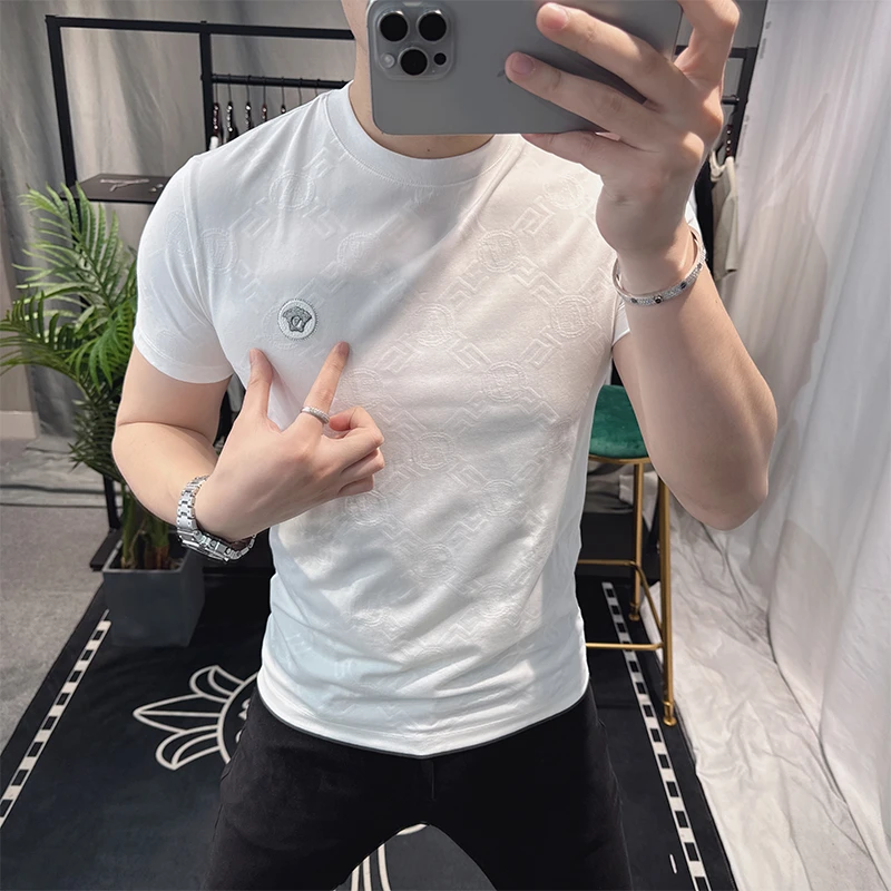 欧洲站男士2025新款圆领短袖T恤时尚潮流大牌个性丝光棉半袖上衣