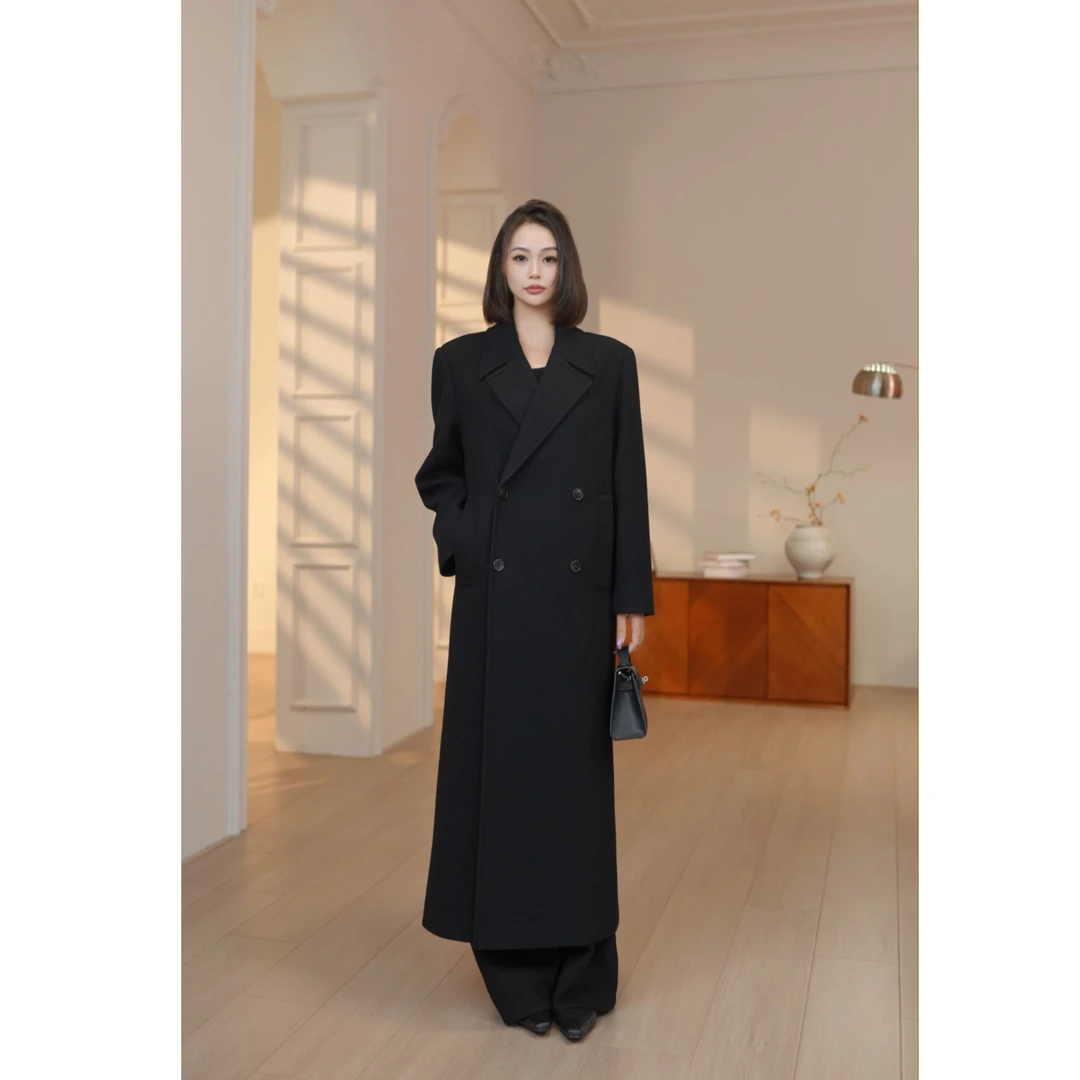 韩素希大衣气质穿搭时尚中长款冬款羊毛羊毛大衣AF374