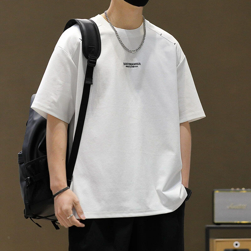 男士夏季潮牌刺绣休闲短袖t恤透气宽松圆领体恤时尚潮流半袖上衣