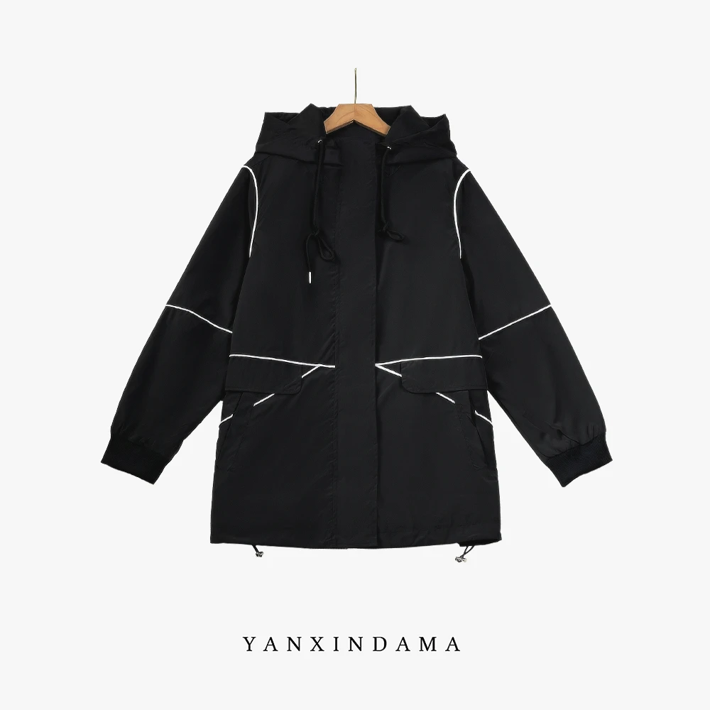 大码女装300斤胖MM春季韩版时尚冲锋衣撞色中长款风衣外套62909